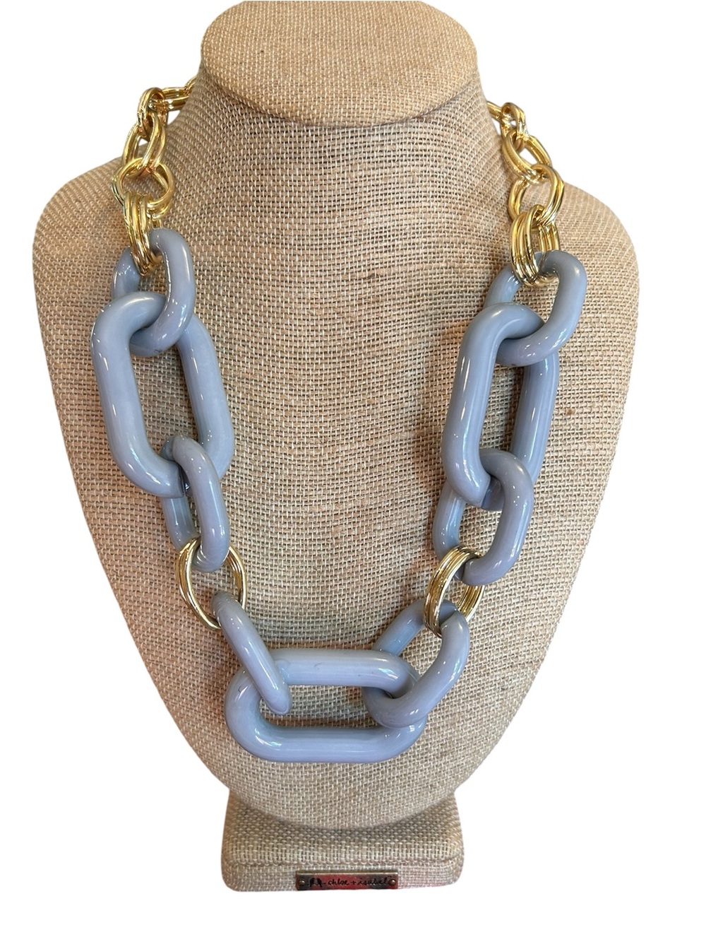 Gold & Light Blue Grey Link Statement Necklace